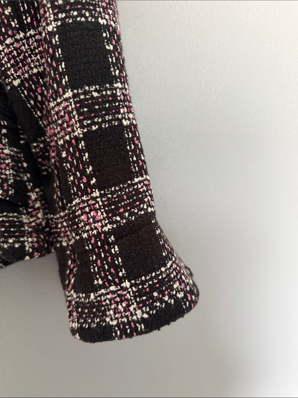 Vintage No Boundaries Plaid Tweed Blazer - Pink & Black Cropped Jacket Junior7/9 - Picture 5 of 7